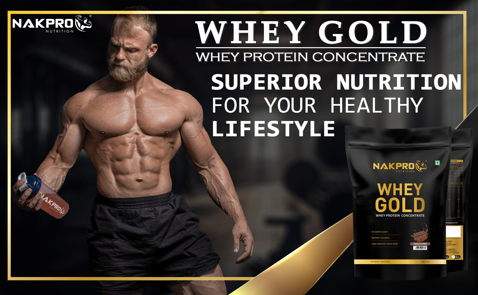 NAKPRO NUTRITION Gold Whey Protein Concentrate & Isolate 1kg Double Rich Chocolate flavour | 25.5g Protein, Trustified Certified