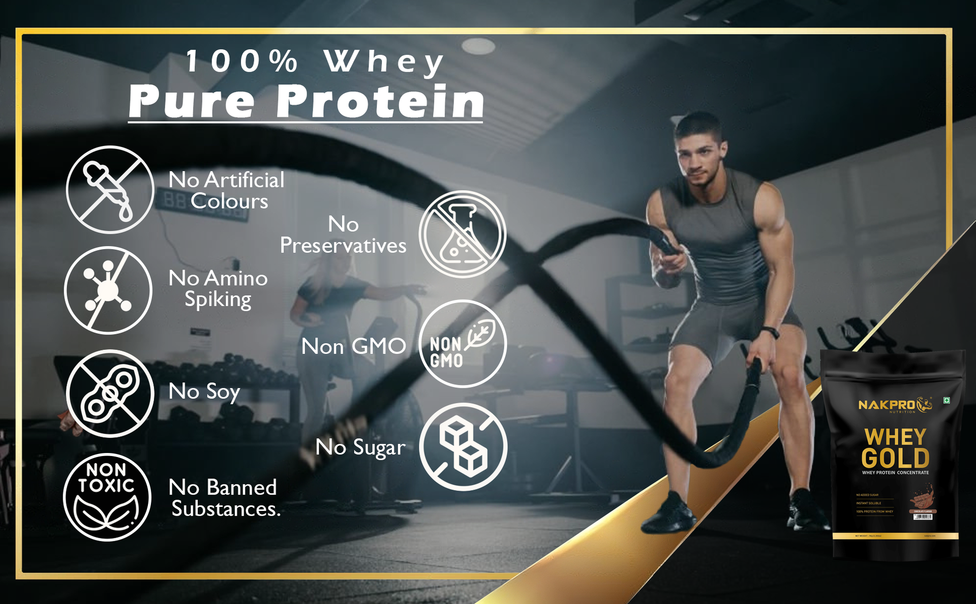 NAKPRO NUTRITION Gold Whey Protein Concentrate & Isolate 1kg Double Rich Chocolate flavour | 25.5g Protein, Trustified Certified