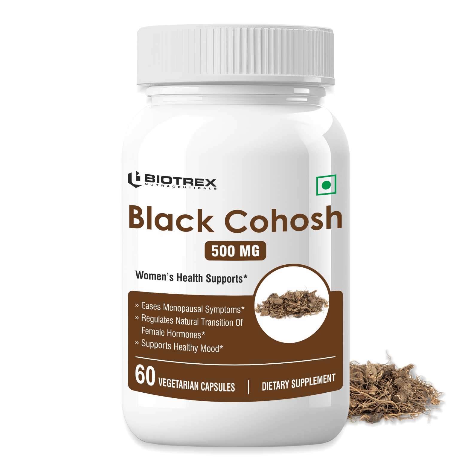 Biotrex Nutraceuticals Black Cohosh (10:1) 500mg | Supports Mood Balance & Hot Flashes | Overall Wellbeing & Bone Health | Non-GMO & Gluten Free | 60 Veg Capsule