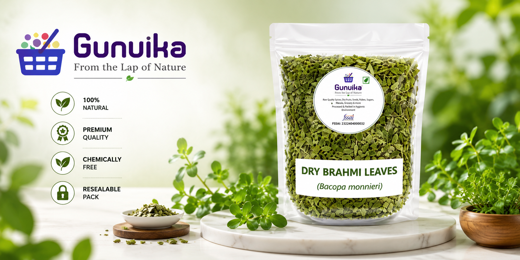 Dry Brahmi Leaves | Brahmi Herb (Bacopa Monnieri) | Natural Ayurvedic Brahami Dry Leaves for Herbal Tea & Kadha | Pure Dried Brhami Patti - 100 gm