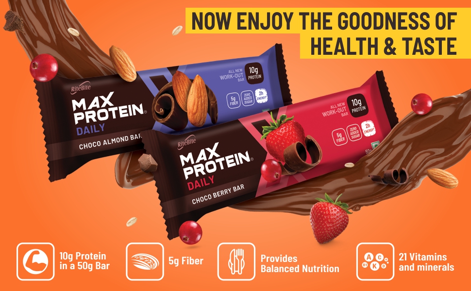 Ritebite Max Protein Daily Choco Almond Bars 1200g Pack of 24 (50g x 24)