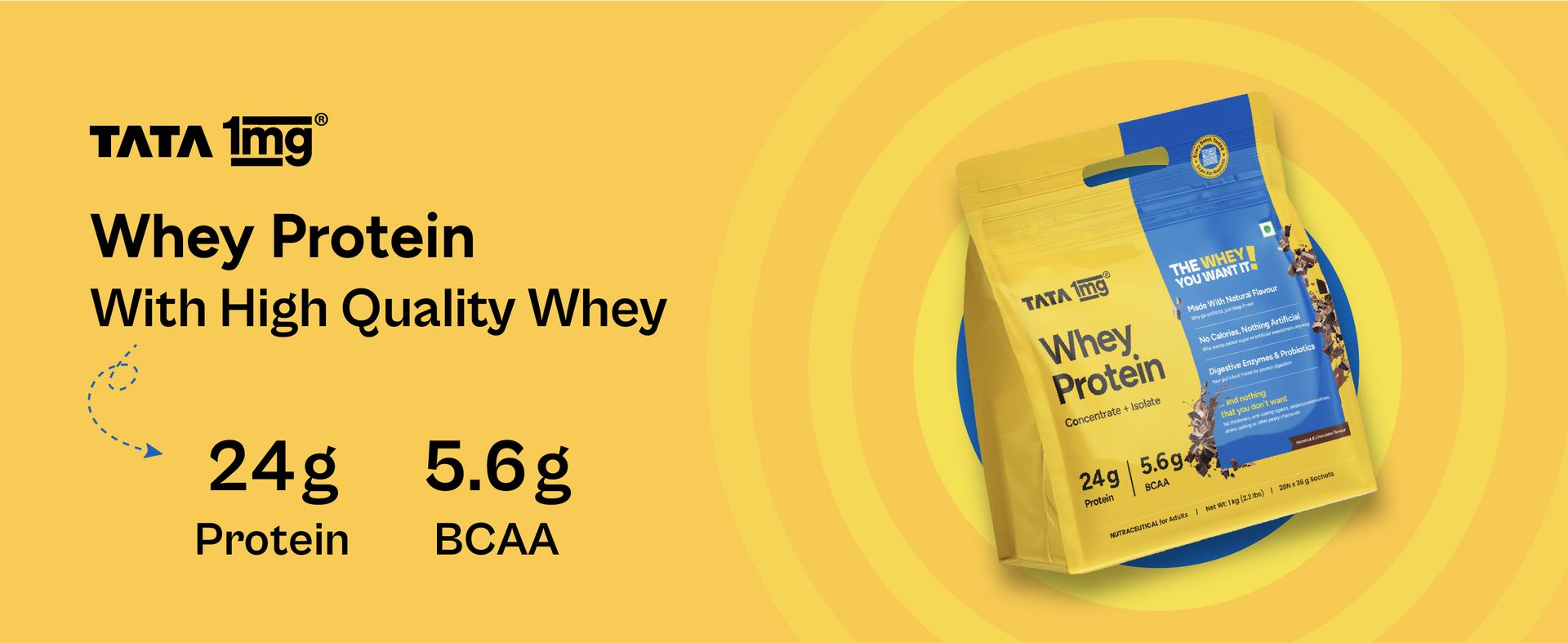 Tata 1mg Whey Protein | Hazelnut & Chocolate | 24g protein | 36g