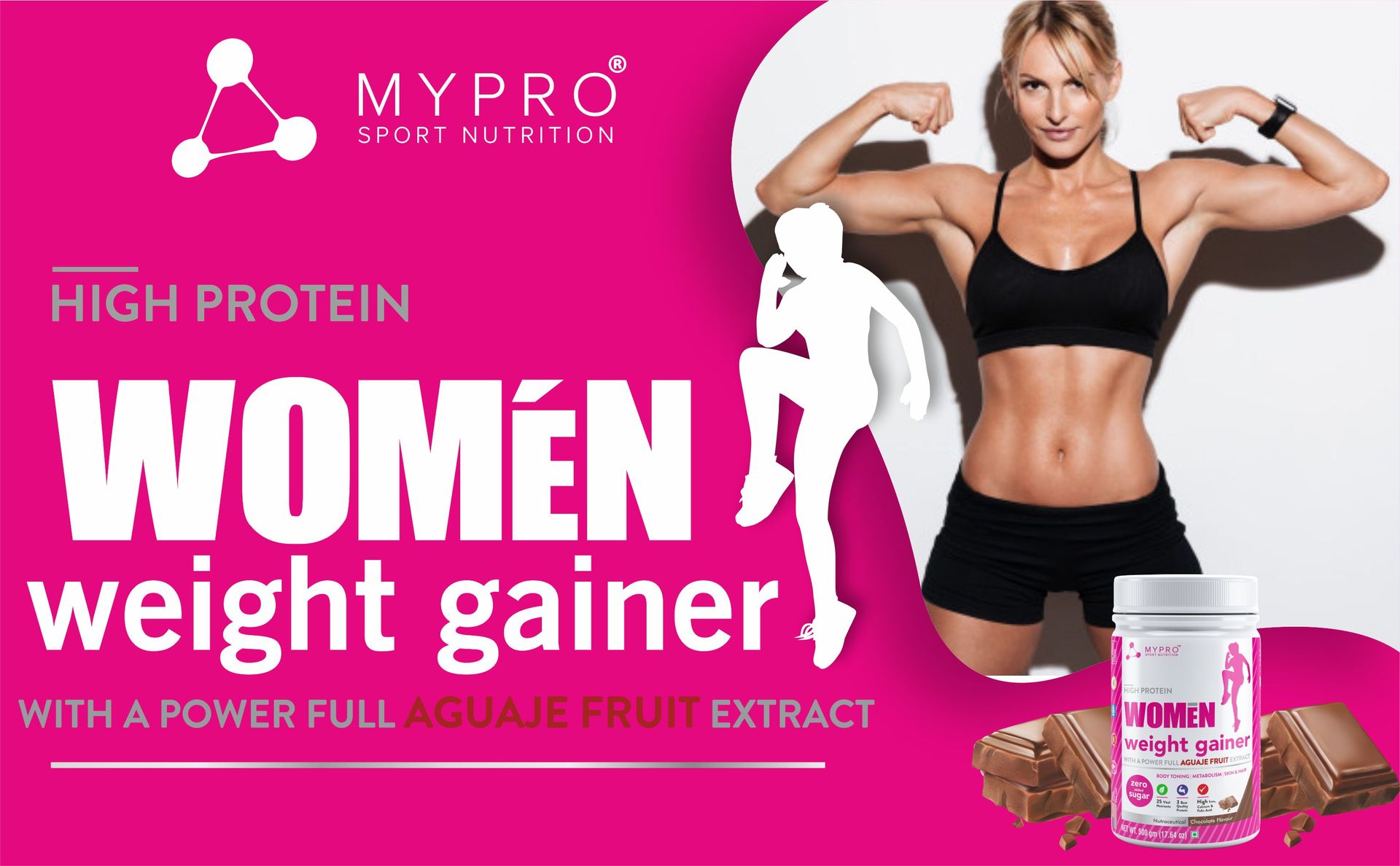 Mypro Sport Nutrition High Protein Women Weight Gainer For Increase Muscle With Full Power With (24 Vital Nutrients,3 Best Qaulity Protien) For Women (Chocolate - 500Gm)
