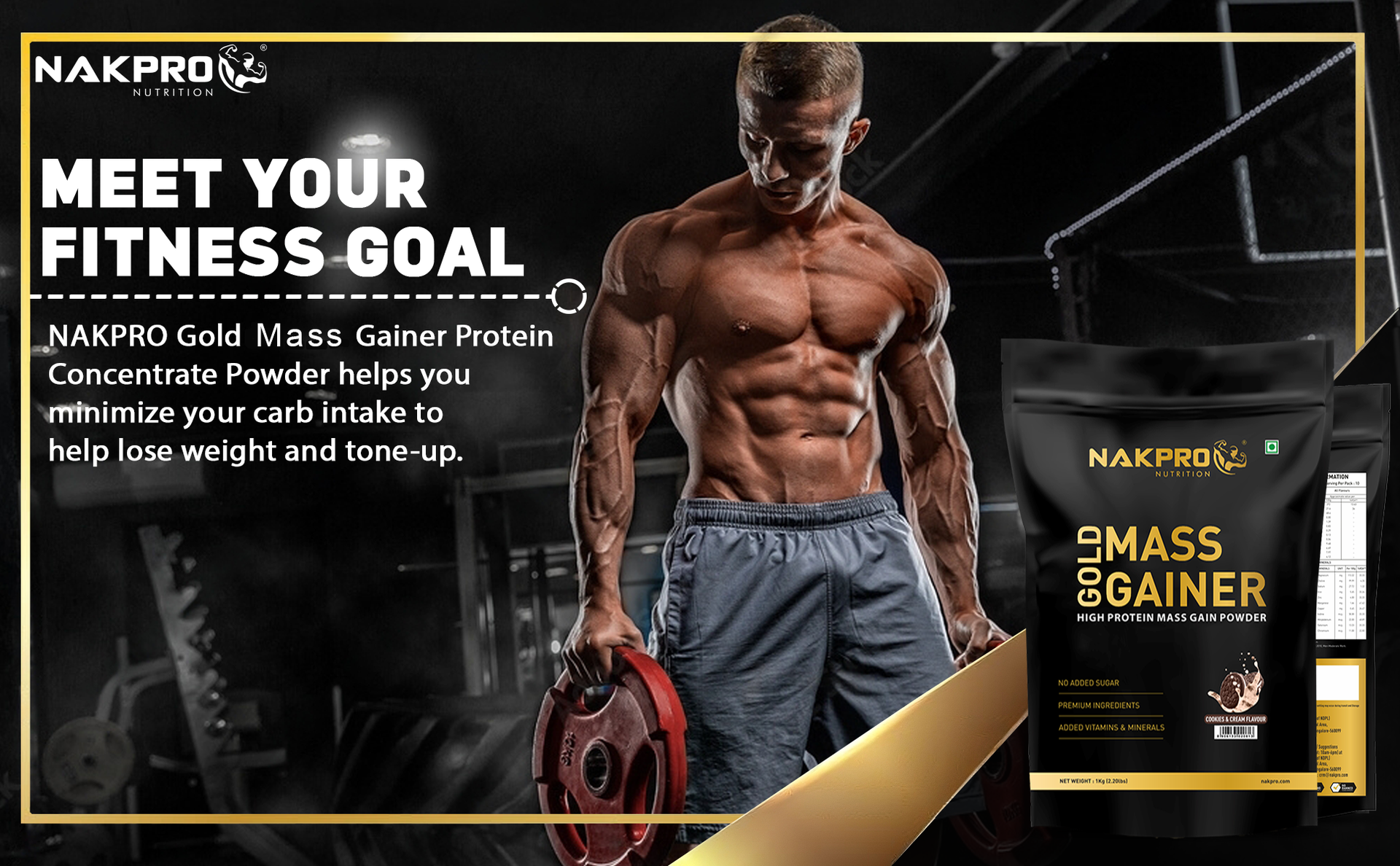 Nakpro Gold Mass Gainer Powder 1 Kg, Double Rich Chocolate| Lean Muscle Whey Protein Mass Gainer | 21g Protein, 68g Carb, 372 Calories Per Scoop for Muscle Support & Muscle Mass Gain