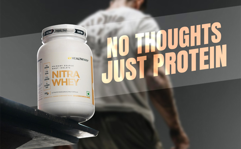 Healthfarm Nitra Whey Protein | 34g Protein Per Serving & 3g Added Creatine | Blend of Isolate & Concentrate Protein (Belgian Chocolate, 2kg)