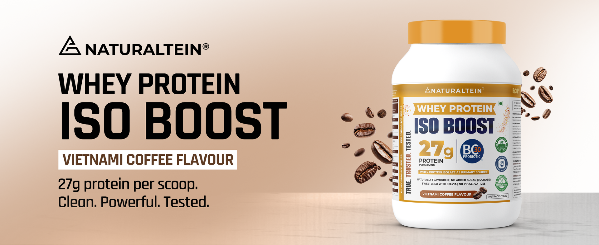 NATURALTEIN Whey Protein ISO Boost – 27g Protein per Serving | Isolate-Dominated Whey Blend (Isolate + Concentrate) | Refreshing Coffee Flavour | Stevia Sweetened | No Added Sugar | Easy Mixability
