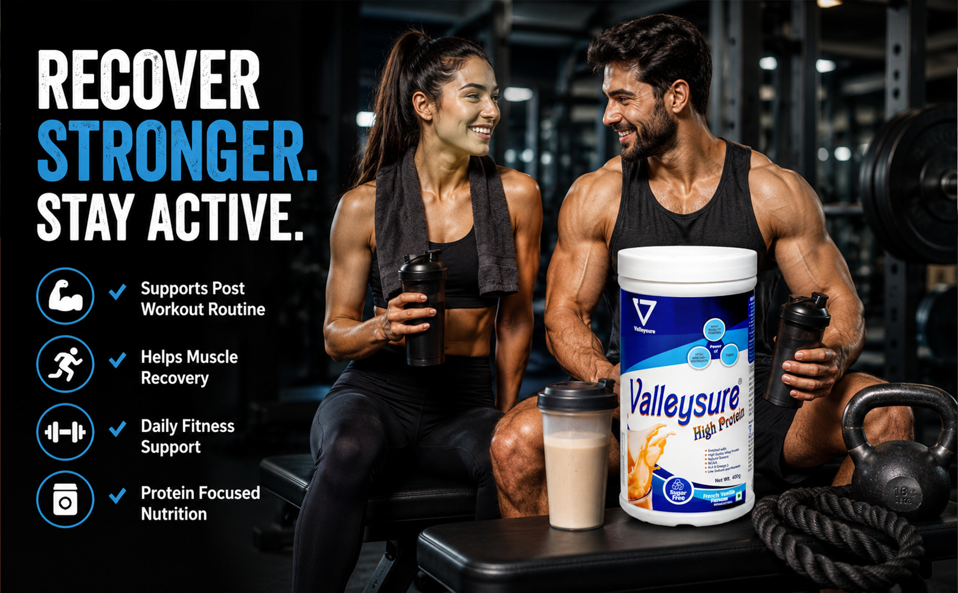 High Protein Powder– 400g | Whey Protein Supplement | Helps for Muscle Recovery, Energy & Fitness (Vanilla)