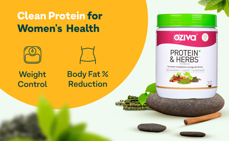 OZiva Protein & Herbs for Women, No Added Sugar, Cafe Mocha, 454g, + Shaker