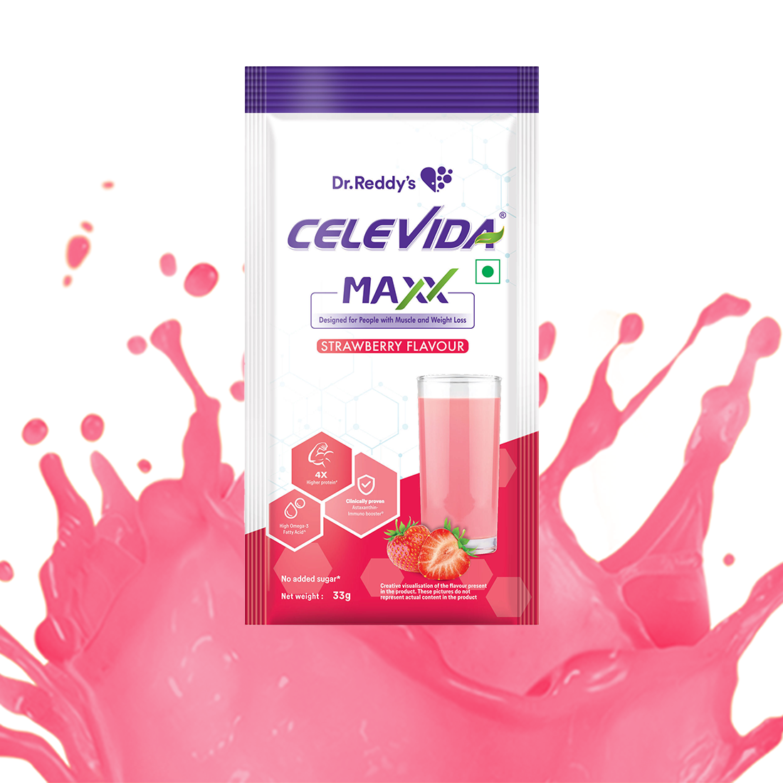 Dr. Reddy’s - High-Protein and Immunity Supplement to support muscle health and immunity | Strawberry Flavour | 462 gms (14 sachets x 33g)