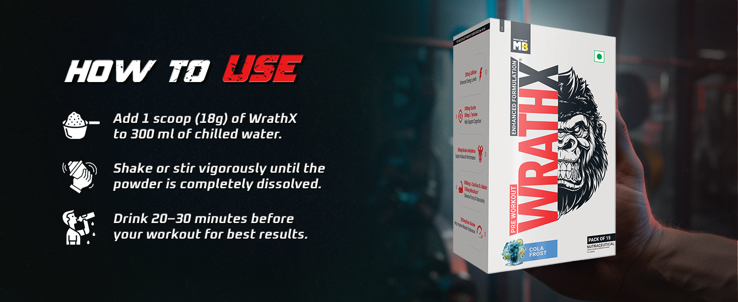 MuscleBlaze Pre Workout WrathX Powder, Cola Frost, 270g | 15 Servings