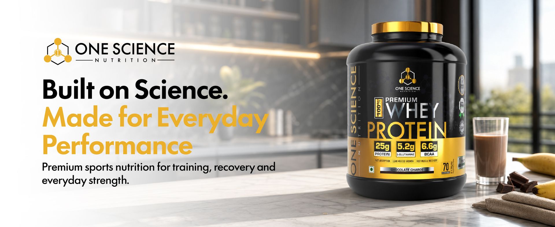 One Science Nutrition Grass-Fed Whey Protein Powder 25g Protein, BCAA & Glutamine - Supports Muscle Gain, Strength & Post-Workout Recovery | Chocolate Charge, 1lb