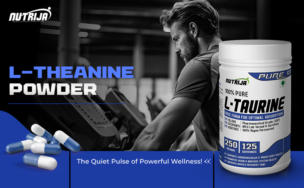 NutriJa Taurine Powder - 100% Pure Free Form Taurine - No Additives, No Fillers - Supports Heart, Nerve & Muscle Recovery 250 Grams Pack