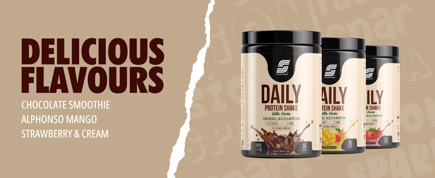 Sparkfusion Daily Protein Shake With Hebrs | 21 Gm Protein With 8 Hebrs | For Men & Women | Chocolate Smoothie Flavour 500 Gm