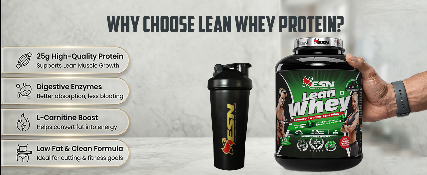 ESN Lean Whey Protein | 25 g Protein per Serving | 200mg Green Tea Leaf Extract | 1 g L-carnitine | Digestive Enzymes for better absorption | Crave Control Complex (2 lbs, Double Chocolate Brownie)