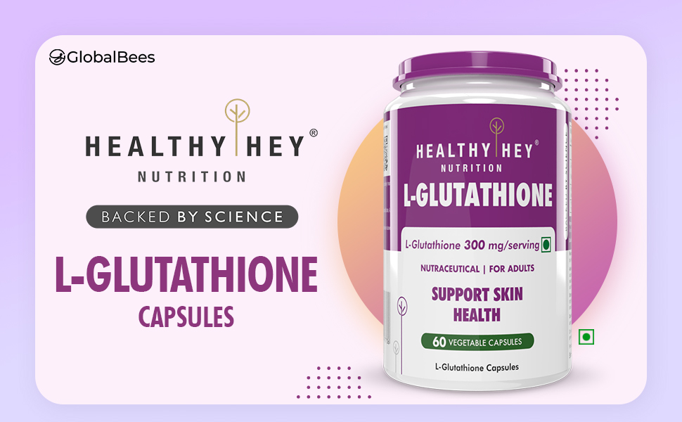 HealthyHey Nutrition Glutathione - Support Skin Health - 100% Vegetarian Source - 300mg - 60 Veg Capsules
