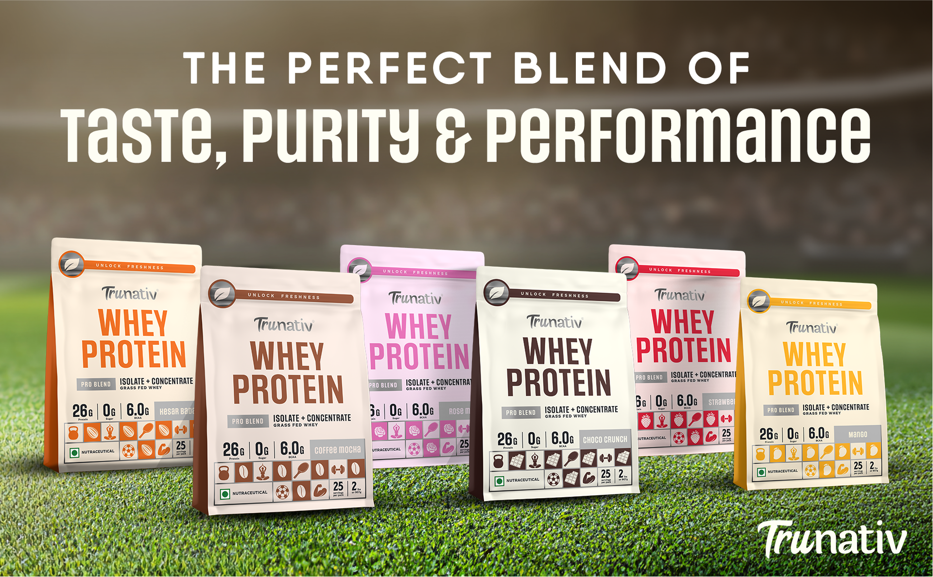 Trunativ Pro Blend Whey Protein Powder Isolate & Concentrate | 100% Light & Clean Protein Powder | 26g Protein | 6g BCAA | 12.52g EAA | No added sugar | Strawberry 2lbs (907g)