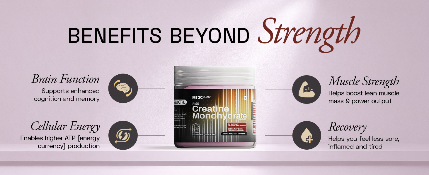 Ace Blend Micronised Creatine Powder 100 Servings | Tart Cherry Extract | For Strength, Endurance And Recovery | Creatine Monohydrate | Big Muscle Protein Support| High Absorption, Men & Women, 325g