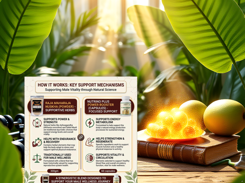 Raja Maharaja Nuskha Men’s Vitality & Energy Support Combo | Herbal Wellness Powder 300g + Power Booster Capsules 60 Count | Stamina, Strength & Daily Wellness Supplement