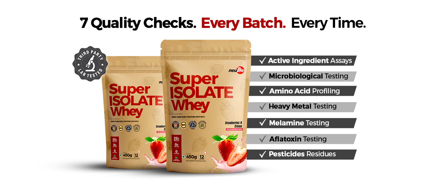 Neulife Super Isolate Whey Protein 450 g | Max Absorption Protein Shake with Patented Ketofuel MCTs | Strawberries & Crème with Real Fruit