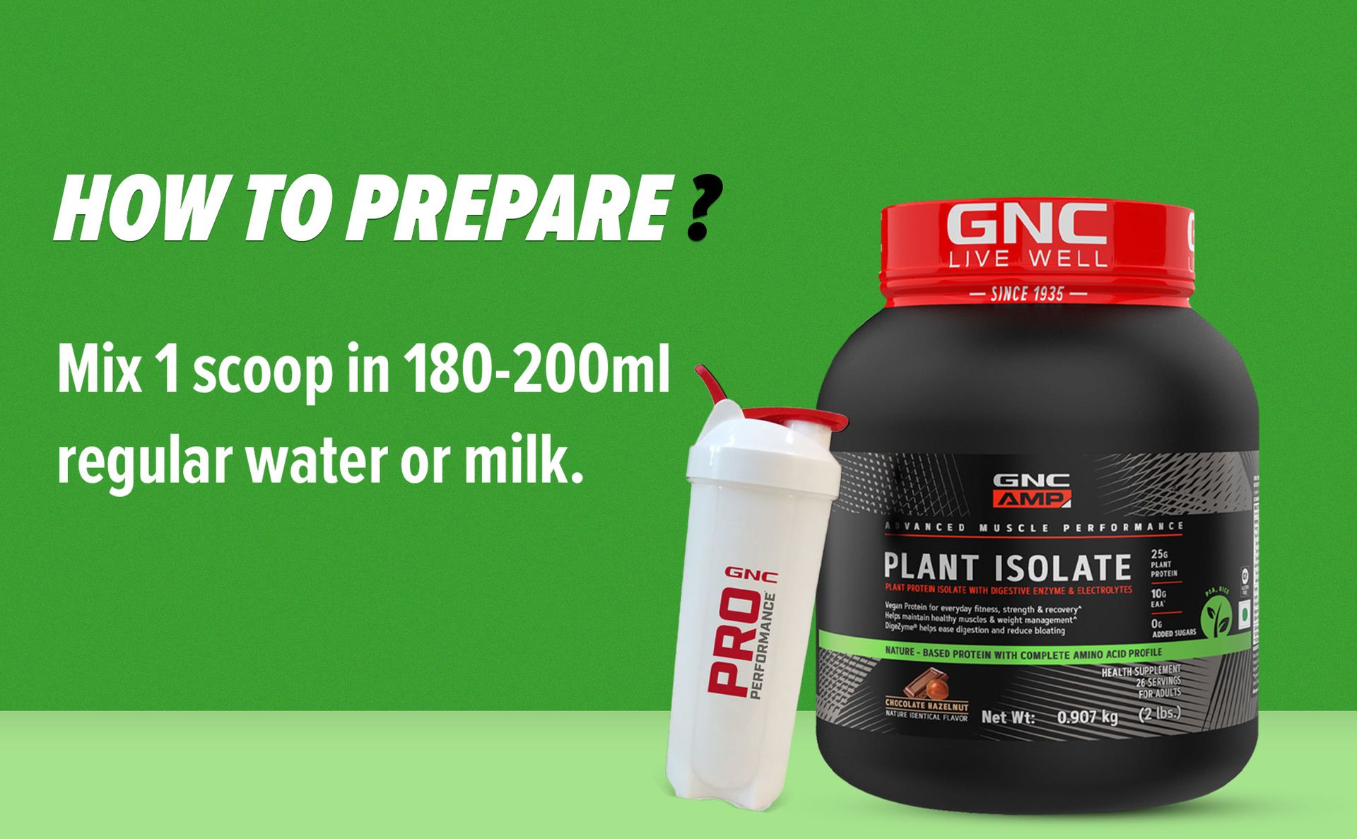 GNC AMP Plant Isolate Protein | 2 lbs | 26 Servings| Vegan Protein | Lactose Free & Soy Free |DigeZyme For Easy Digestion | Active Lifestyle | Healthy Muscles| Chocolate Hazelnut | 907 gm