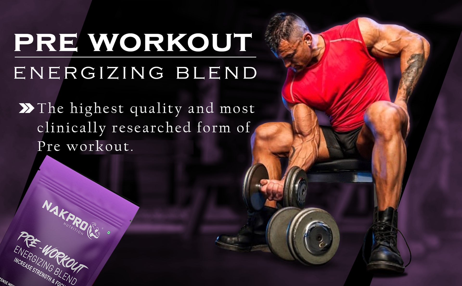 Nakpro Pre Workout Supplement (Blueberry, 100g Powder) with 100mg Caffeine, 1200mg Creatine Monohydrate and 1200mg Citrulline|Helps in Lean Muscle Building, Improves Workout Performance - 20 Servings