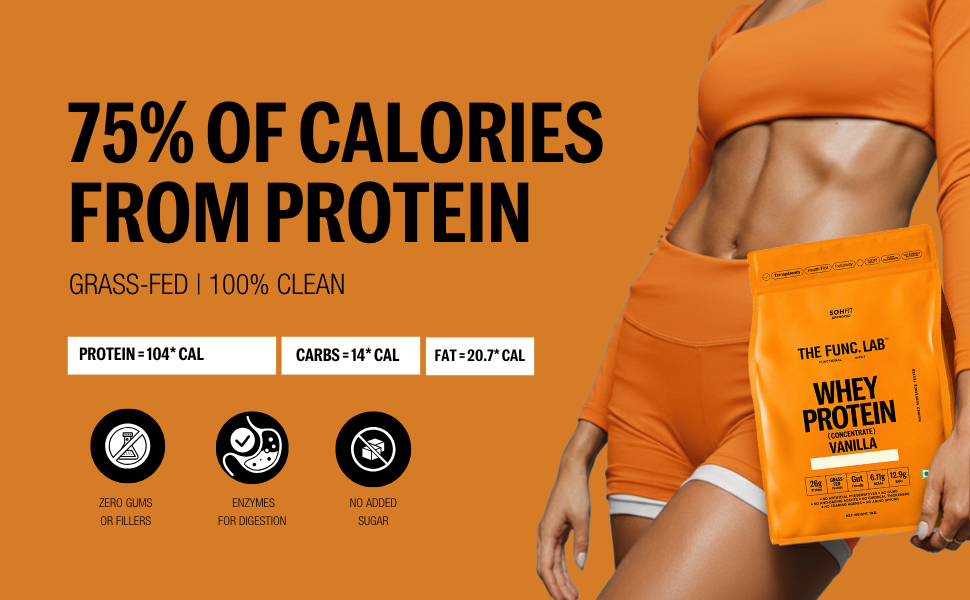 The Func. Lab Whey Protein Concentrate - Vanilla Flavor | 500g | Grass‑Fed, 26g Protein, 6.11g BCAA per Scoop | High Protein Supplement for Muscle Growth, Digestion and Absorption Support