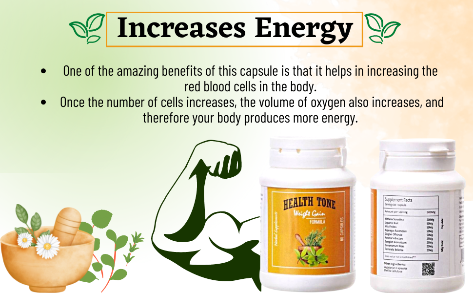 Health Tone Ayurvedic Weight Gain Capsule 90 Capsules (100 G),1 Count