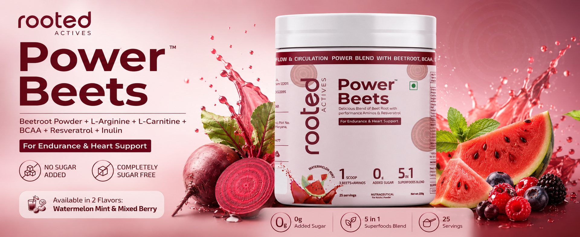 Power Beets Organic Beetroot Powder Superfood | Plant-Based Blend with Beetroot, BCAAs, L‑Arginine, L‑Carnitine & Resveratrol | Natural Stevia‑Sweetened, Non‑GMO, Keto, Vegan (No Added Sugar)