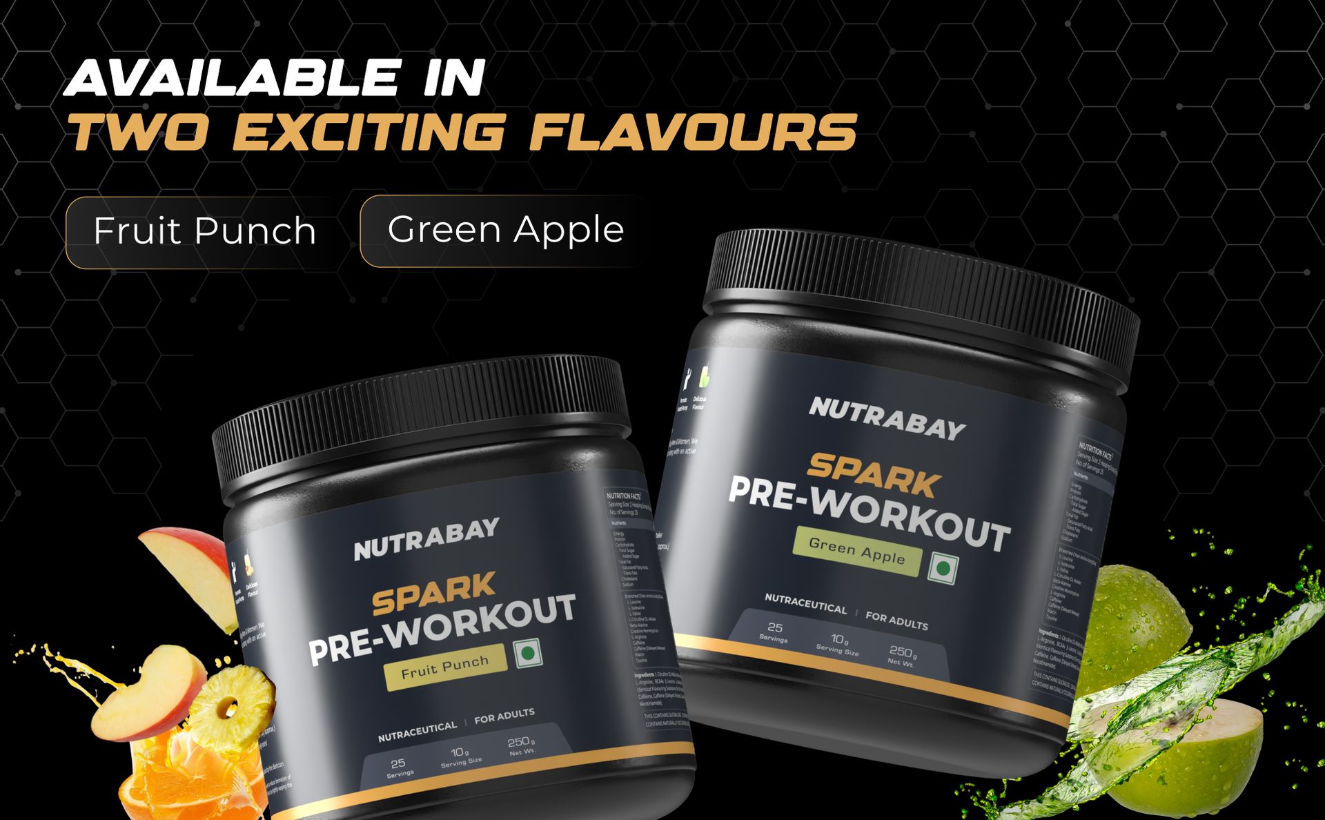 Nutrabay Gold Spark Pre Workout Supplement Powder 300mg Caffeine, 1000mg L-Arginine, 3000mg Beta Alanine, 2500mg Citrulline Malate per Serving – Muscle Pump & Performance – 250g, Fruit Punch