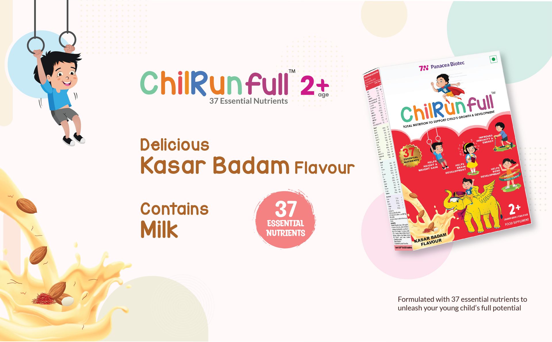 full (Kesar Badam 200-grams Carton), Scientifically Tested Total Nutrition for Children 2 Years & Above, 37 Essential Nutrients for Healthy, Energetic, and Strong