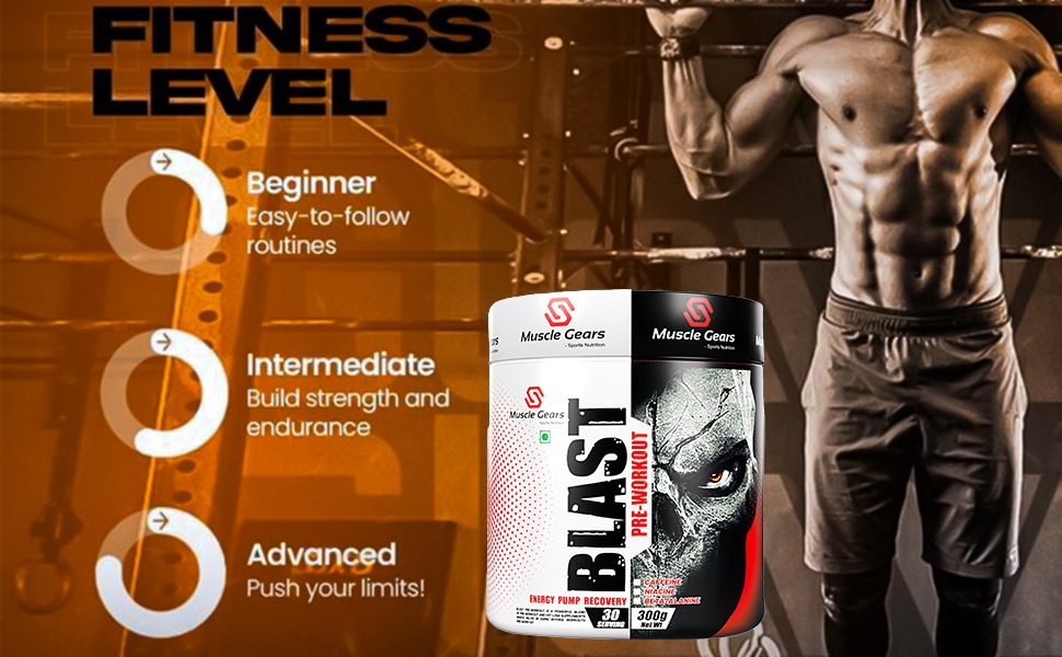 Muscle Gears Blast Pre Workout Powder | Beta Alanine Formula | Strength, Endurance & Focus | Muscle Pump & Stamina | Gym Performance & Recovery | Fruit Blast Flavor | 30 Servings | 300g