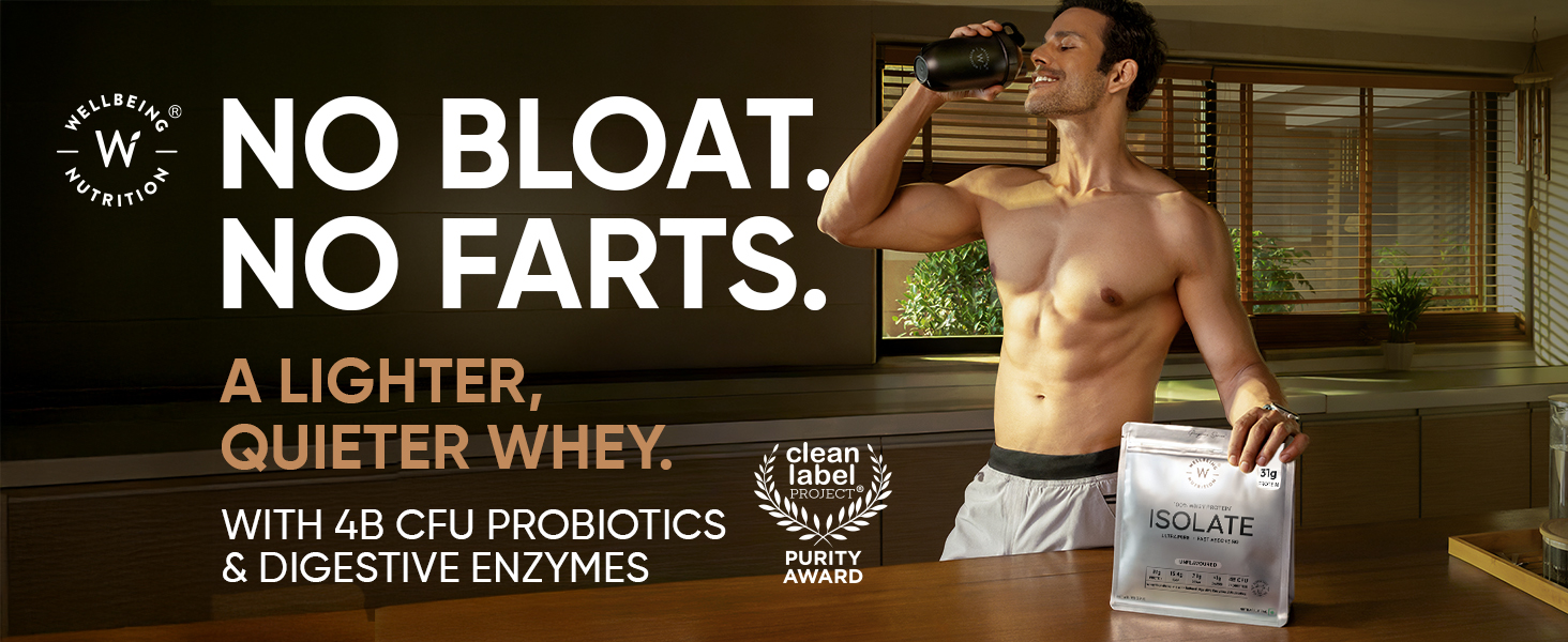 Wellbeing Nutrition Clean Whey Protein Isolate 1kg Unflavoured | 31g Protein, 7.1g BCAA | 4B CFU Probiotics & Natural Digestive Enzymes | Fast Absorbing, No Bloating, Easy to Digest | Faster Muscle Recovery