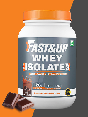 Fast&Up 100% Pure European Whey Protein Isolate, Ultralow Carbs | 30 Servings | 26g Protein per serve | Low Lactose & Gluten Free | Fast Acting, No Bloating - Rich Chocolate Flavour
