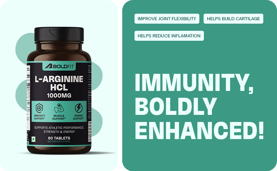 Boldfit L-Arginine Supplement 1000mg with Nitric Oxide Arginine Supplement for Men & Women for Muscle Growth, Stamina, Recovery, Immune Booster & Energy - 60 Tablets