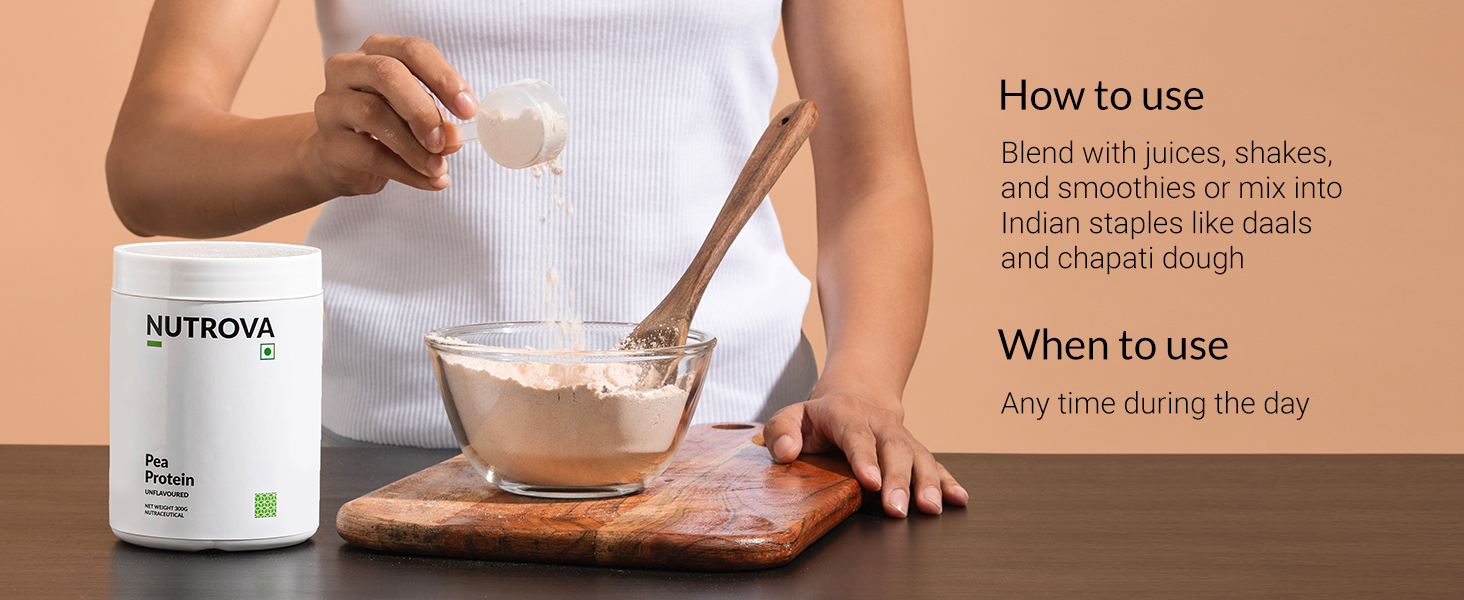 NUTROVA Pea Protein Powder, Vegan Protein Isolate - No Added Sugar, Artificial Sweeteners or Flavours, Vegan & Gluten-free - Easy to Mix (300gm) 80% protein content, 8g of protein in every 10g scoop