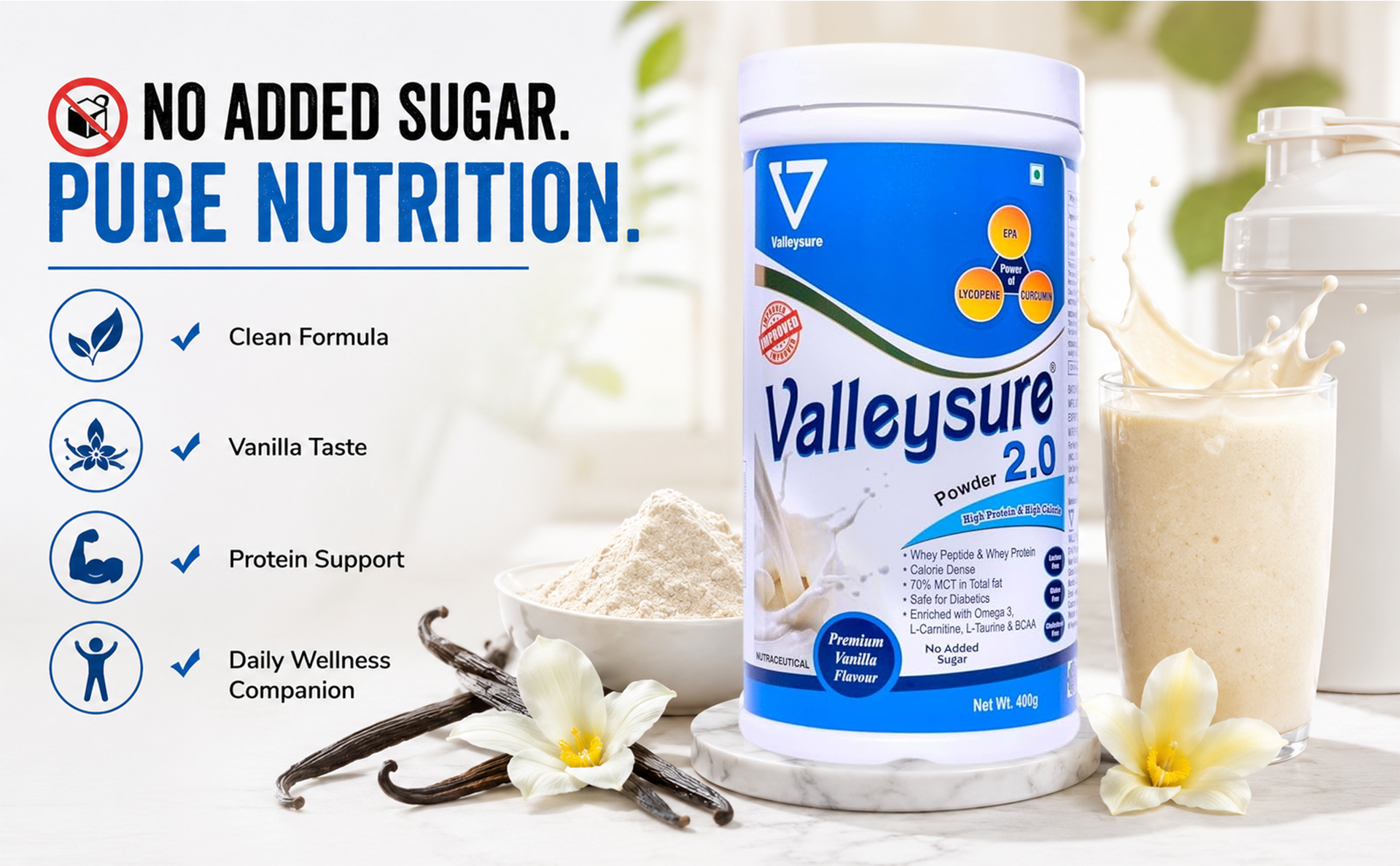 Protein Powder | Protein & Calorie Vanilla Flavor No Added Sugar | - (400GM)
