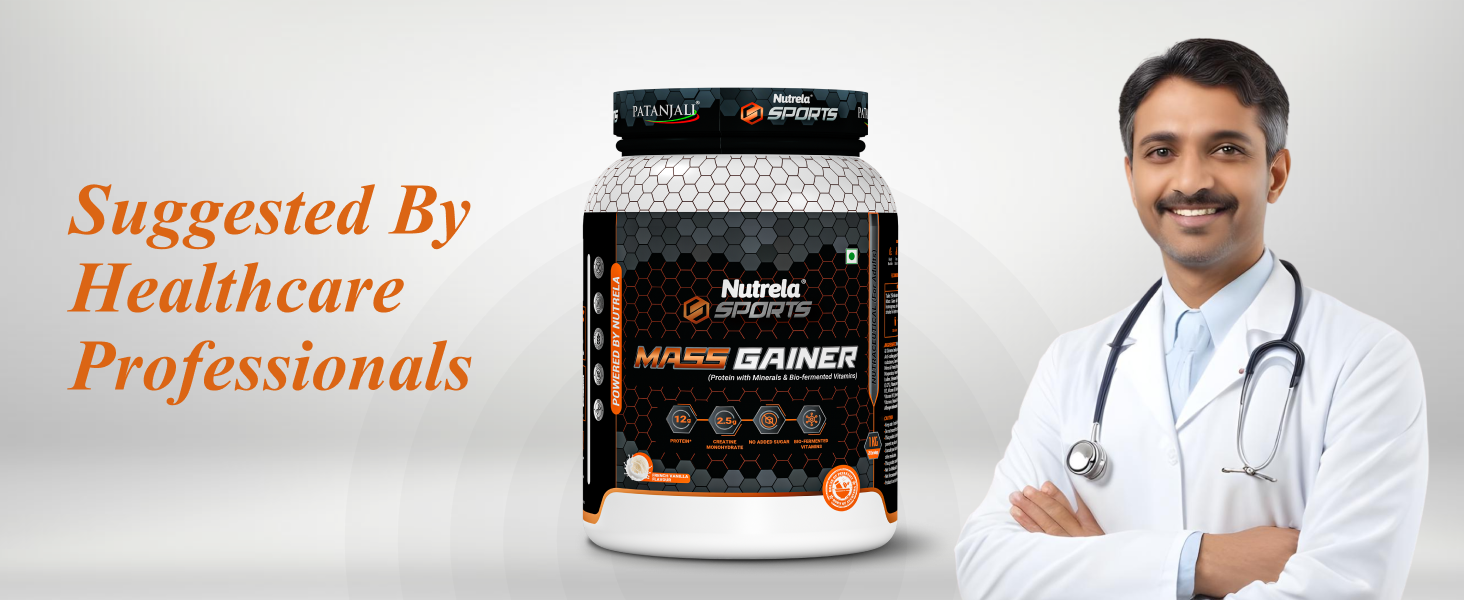 Nutrela Sports Mass Gainer Protein Powder 1 kg (Malai Kulfi) | With 2.5g Creatine, 33.1g Carbs & Biofermented Vitamins
