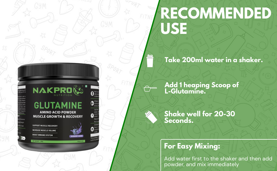 Nakpro L-Glutamine Powder - JAR | 4g Glutamine Per Serving, 50 Servings | Post Workout Amino Acid Protein Supplement for Muscle Growth and Recovery (Unflavoured, 250g)