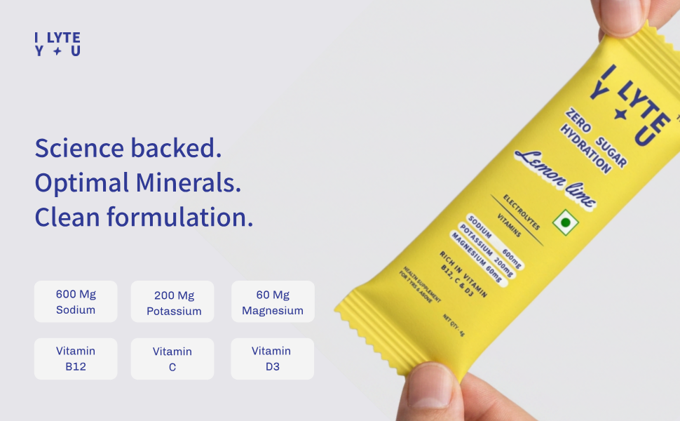 I LYTE YOU – Electrolyte Powder Hydration Sticks | Zero Sugar | Sodium, Potassium & Magnesium with Vitamins B12, C & D3 | For Workout, Travel & Daily Hydration | Lemon Lime | 9 Sachets