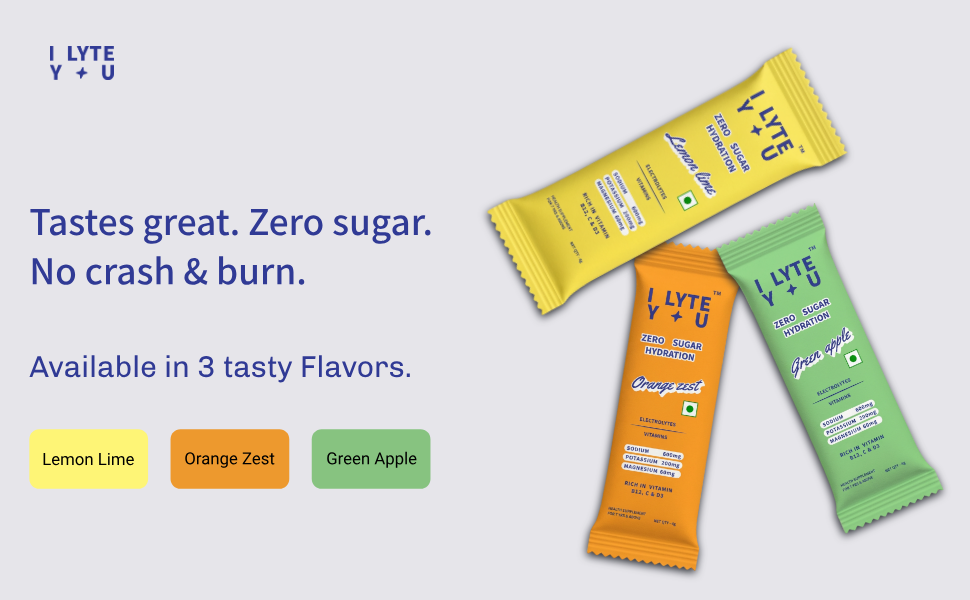 I LYTE YOU – Electrolyte Powder Hydration Sticks | Zero Sugar | Sodium, Potassium & Magnesium with Vitamins B12, C & D3 | For Workout, Travel & Daily Hydration | Lemon Lime | 9 Sachets
