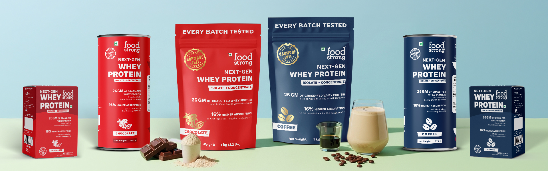 Foodstrong Next-Gen Whey Protein Isolate + Concentrate, 100% Hormone Free Grass-Fed Whey, 26G Protein, Coffee, With Turmeric, Probiotics & Natural Digestive Enzymes For Easy Digestion, 1KG