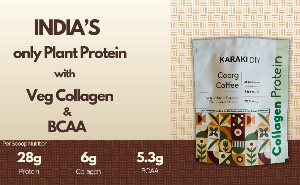 Vegan Collagen Protein Powder | Coorg Coffee - Classic Flavour | Pack of 1 x 675g | 15 Days Supply | 28g Protein per Serving | 6000mg Collagen Peptides, BCAA & Essential Amino Acids | UNISEX