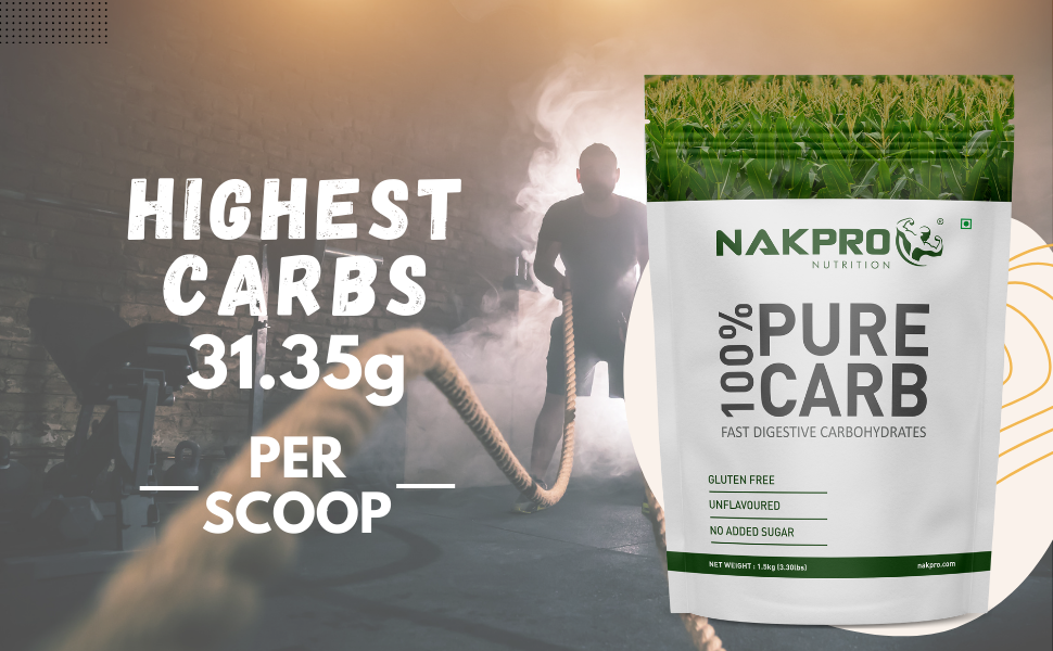 NAKPRO 100% PURE CARB | High Calorie Carbohydrate For Weight Gain & Mass Gain | Easy Mixing, Fast Digesting Supplement Powder For Men & Women | 750 Grams Unflavoured (7.5 Servings)