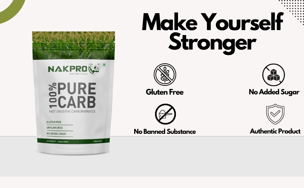 NAKPRO 100% PURE CARB | High Calorie Carbohydrate For Weight Gain & Mass Gain | Easy Mixing, Fast Digesting Supplement Powder For Men & Women | 750 Grams Unflavoured (7.5 Servings)