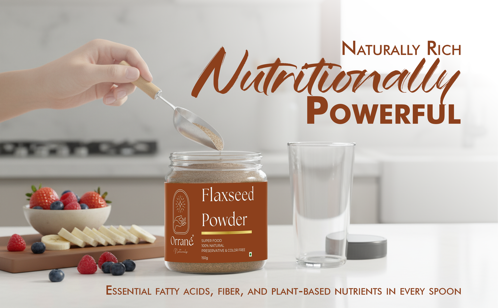 Orrané Flaxseed Powder 150g Finely Ground Alsi Beej Powder for Smoothies, Baking and Cooking | Rich Omega 3 High Fibre Superfood | Supports Heart Health, Digestion & Weight Management