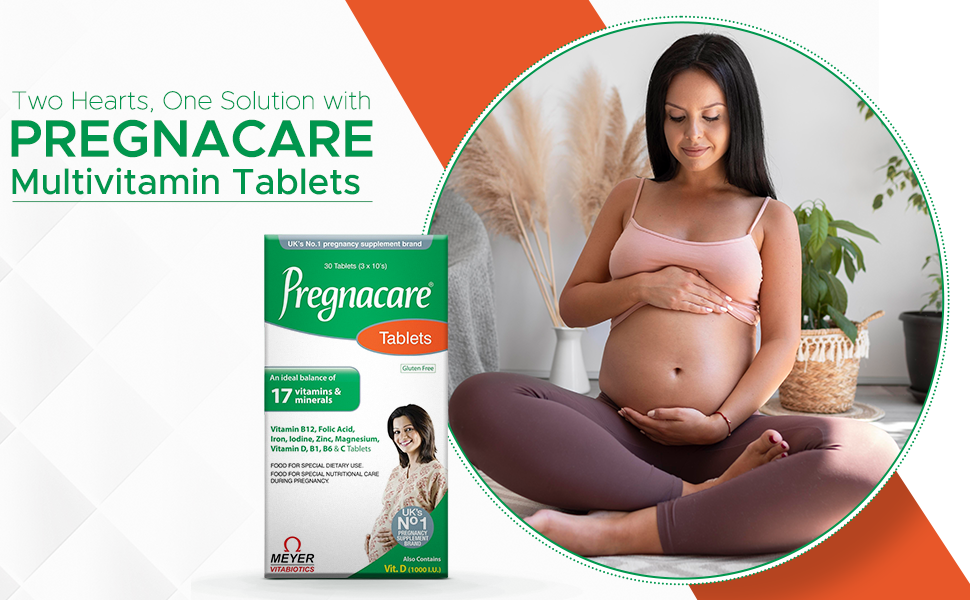 Pregnacare Multivitamin tablets for women with 17 vitamins, Iron, Vitamin B12, Folic acid for healthy & nutritional care during pregnancy | Gluten free vegetarian multivitamin tablets
