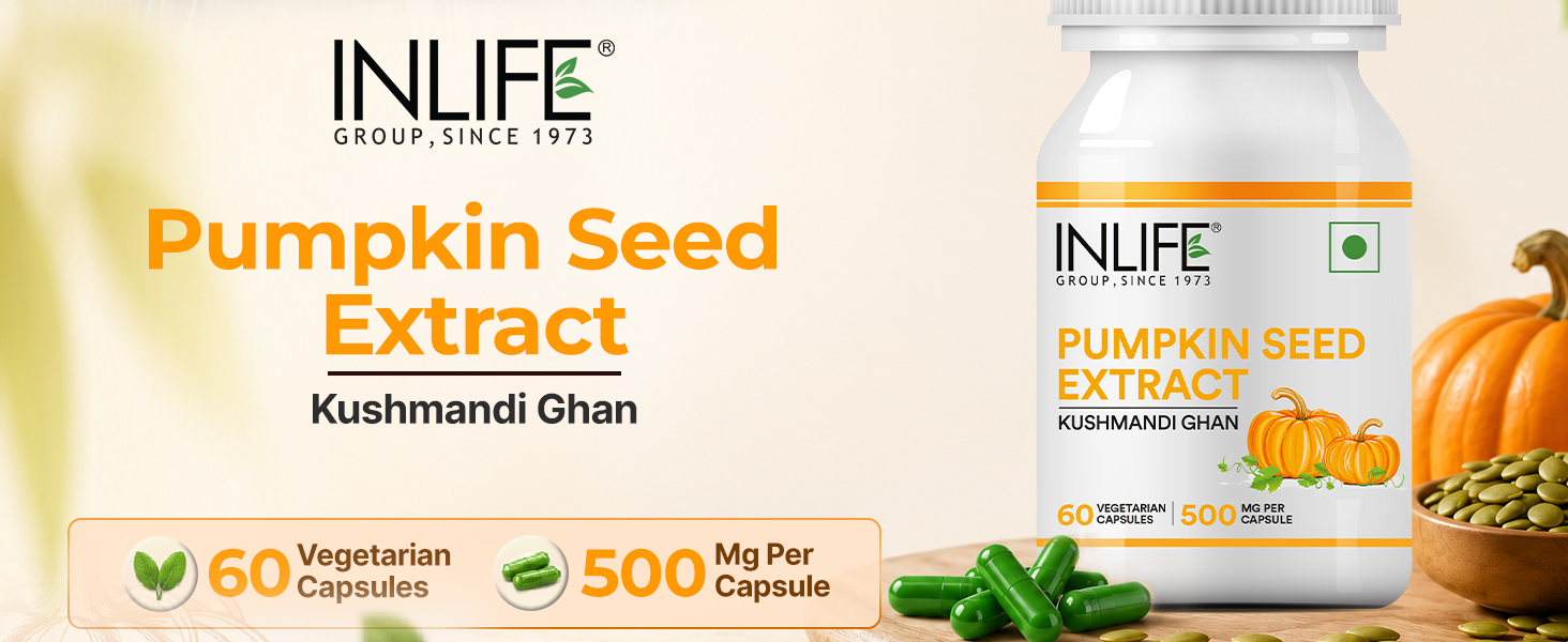 INLIFE Pumpkin Seed Extract Supplement 500mg, Hair Prostate, 60 Capsules