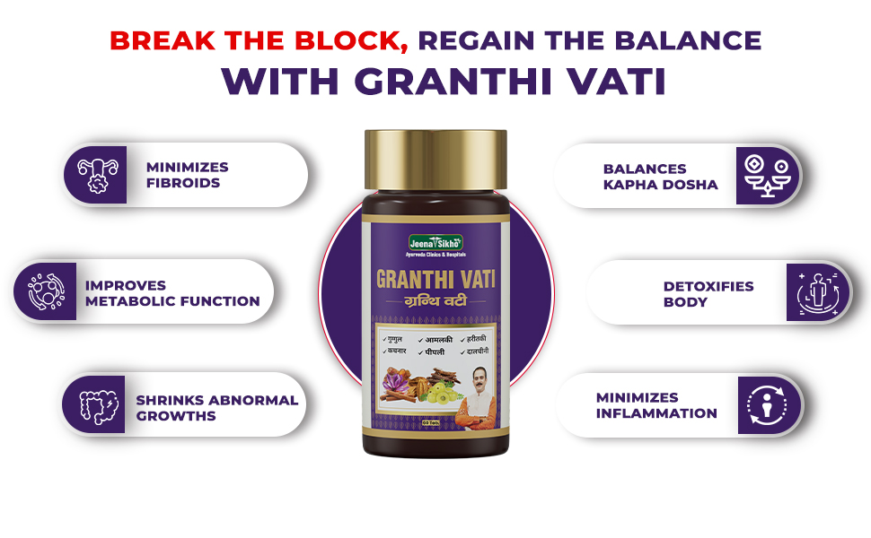 Jeena Sikho Granthi Vati | Ayurvedic Medicine for Fibroids, Cysts, Lumps and Swellings | Ayurvedic Tablets For Glands, 60 Tablets