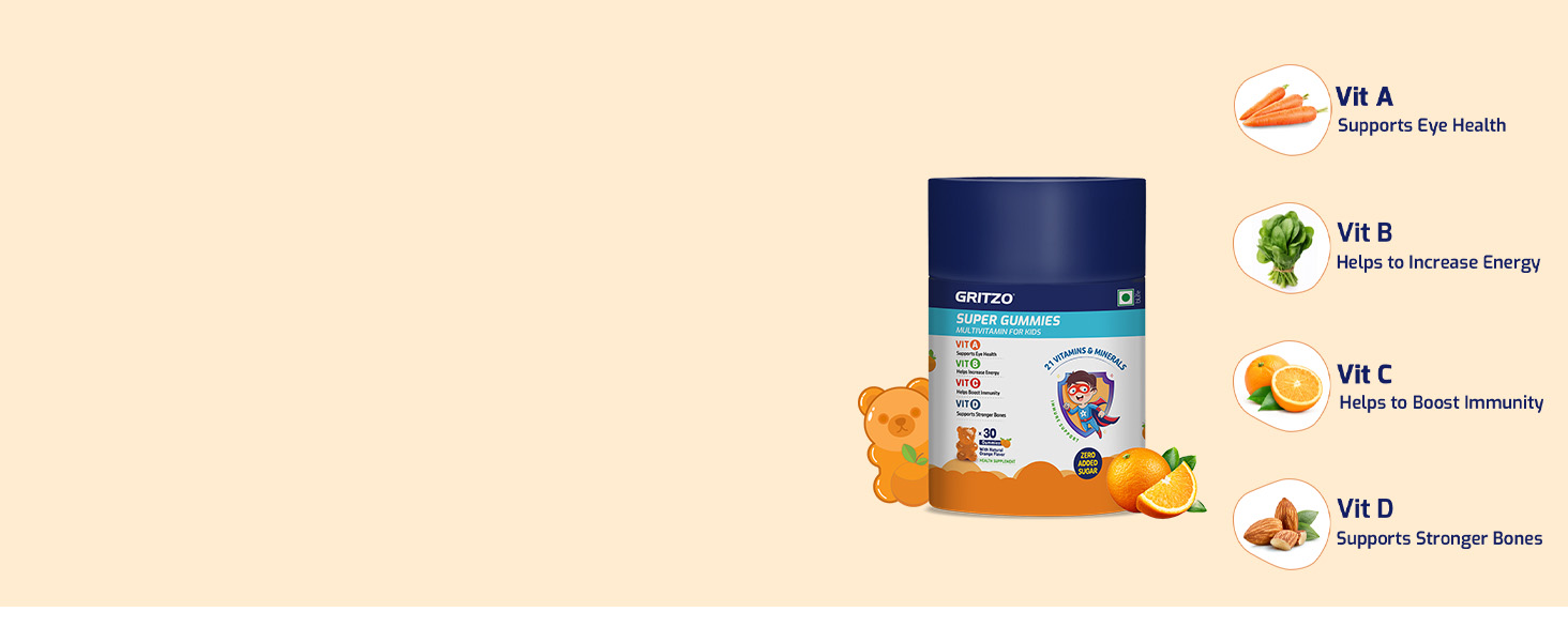 Gritzo Super Gummies Multivitamin for Kids, Orange, 30 Gummies
