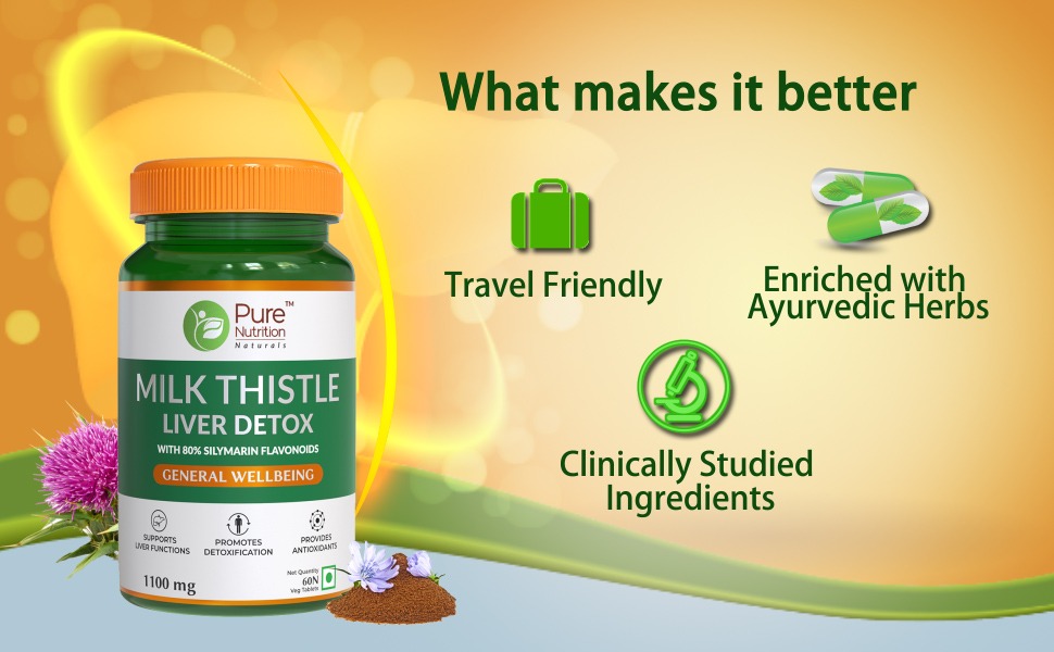 Pure Nutrition Milk Thistle Tablets with Liver Detox Supplement | Fatty liver supplements with N-Acetyl L-Cysteine (NAC), Curcumin, Amla & Vitamin C | Supports Fatty Liver Health & Natural Detoxification Formula - 60 Tablets